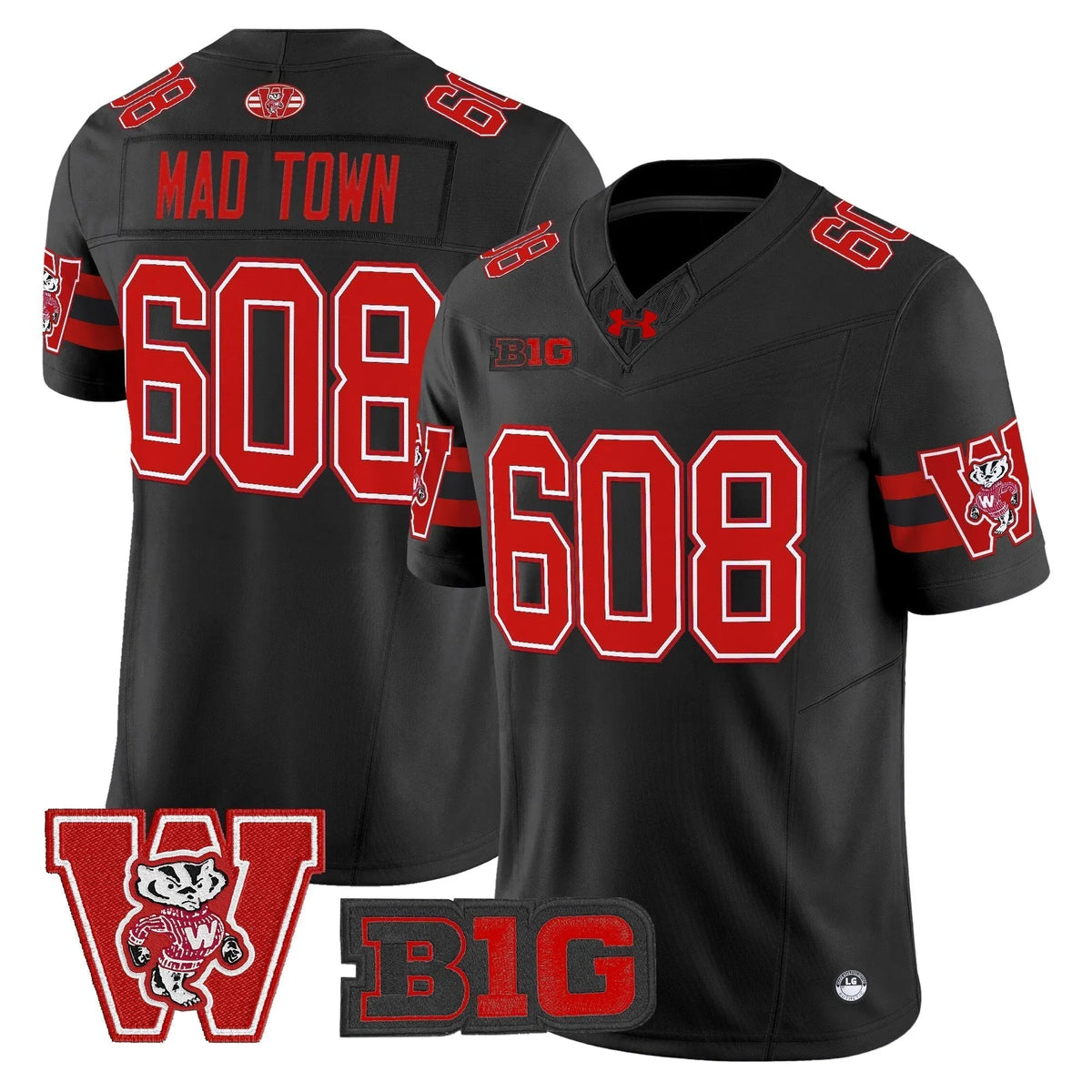Personalized Wisconsin Badgers Throwback Vapor Limited Jersey - Black / Mad Town 608 Stitched