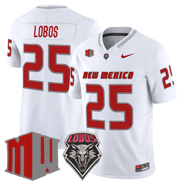 Personalized New Mexico Lobos 2026 Vapor Limited Jersey - White / #25 Lobos Stitched