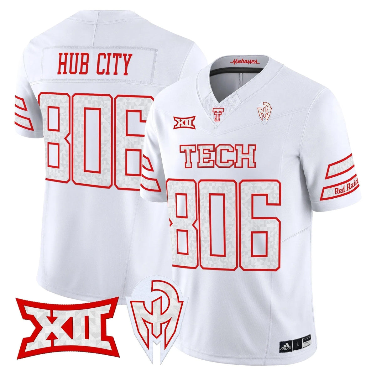Personalized TTU 'Too Cold' Vapor Limited Jersey - Mahomes Collection - White / Hub City 806 Stitched