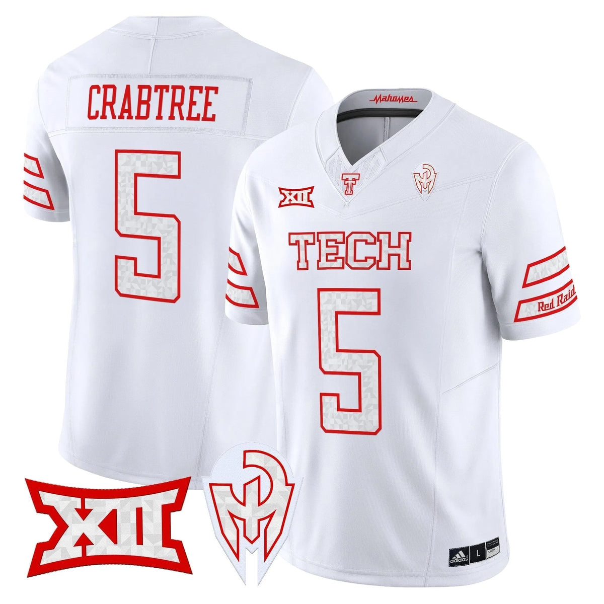 Personalized TTU 'Too Cold' Vapor Limited Jersey - Mahomes Collection - White / Michael Crabtree Stitched