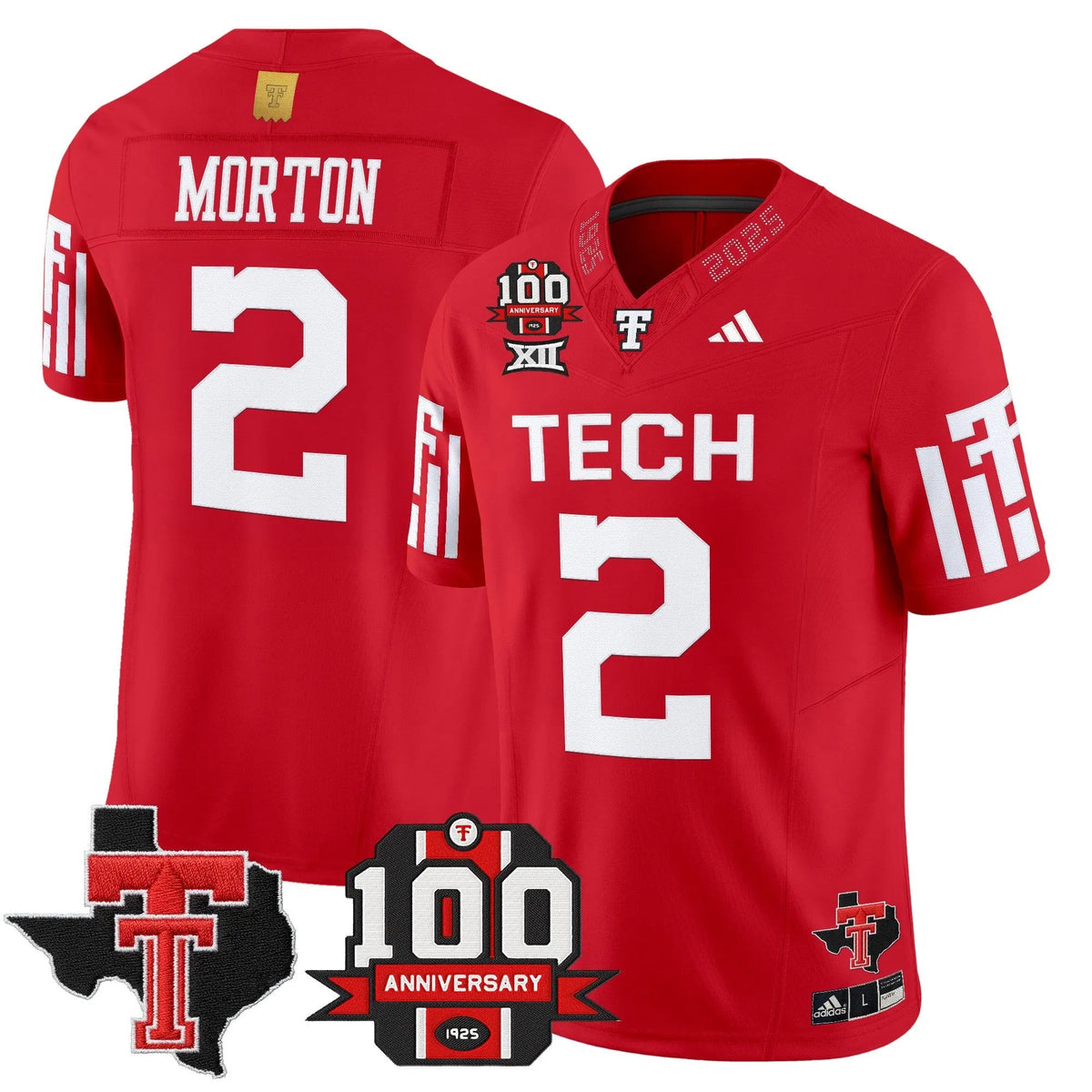Personalized TTU 2026 Vapor Limited Jersey - 100th Anniversary & Texas Patch - Red / Behren Morton Stitched