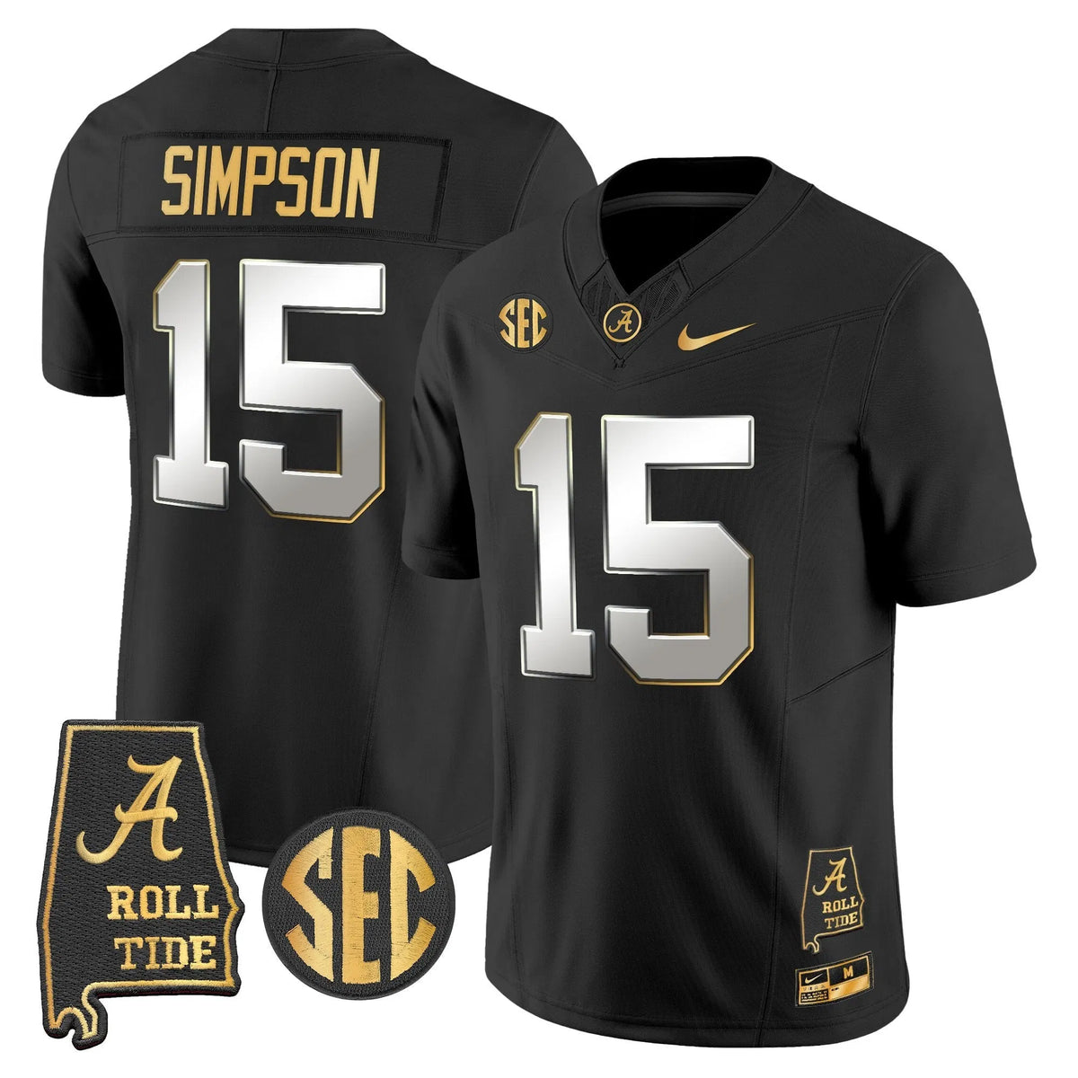 Personalized BAMA 2026 Gold Vapor Limited Jersey - Alabama Map - Black Limited / Ty Simpson Stitched