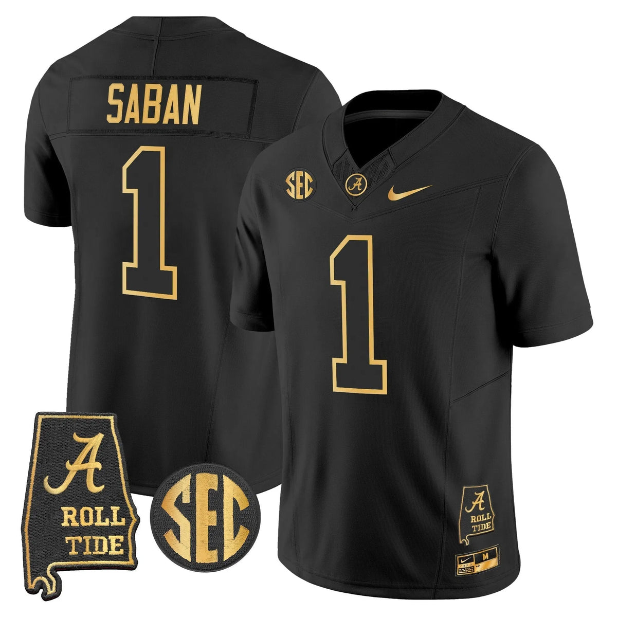 Personalized BAMA 2026 Gold Vapor Limited Jersey - Alabama Map - Black Gold / Nick Saban Stitched
