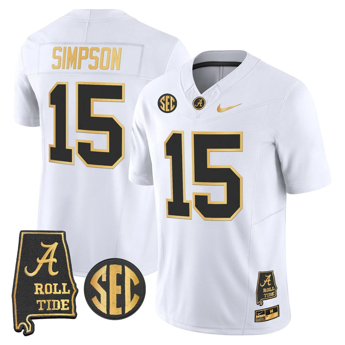Personalized BAMA 2026 Gold Vapor Limited Jersey - Alabama Map - White Gold / Ty Simpson Stitched