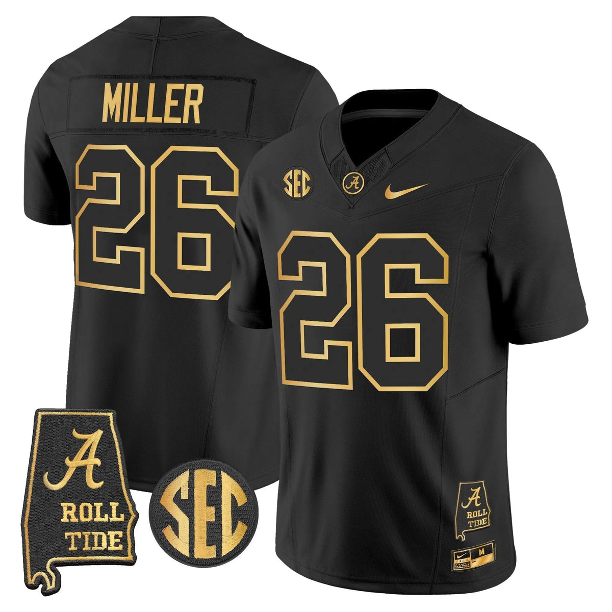 Personalized BAMA 2026 Gold Vapor Limited Jersey - Alabama Map - Black Gold / Jam Miller Stitched