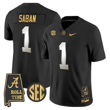 Personalized BAMA 2026 Gold Vapor Limited Jersey - Alabama Map - Black Limited / Nick Saban Stitched