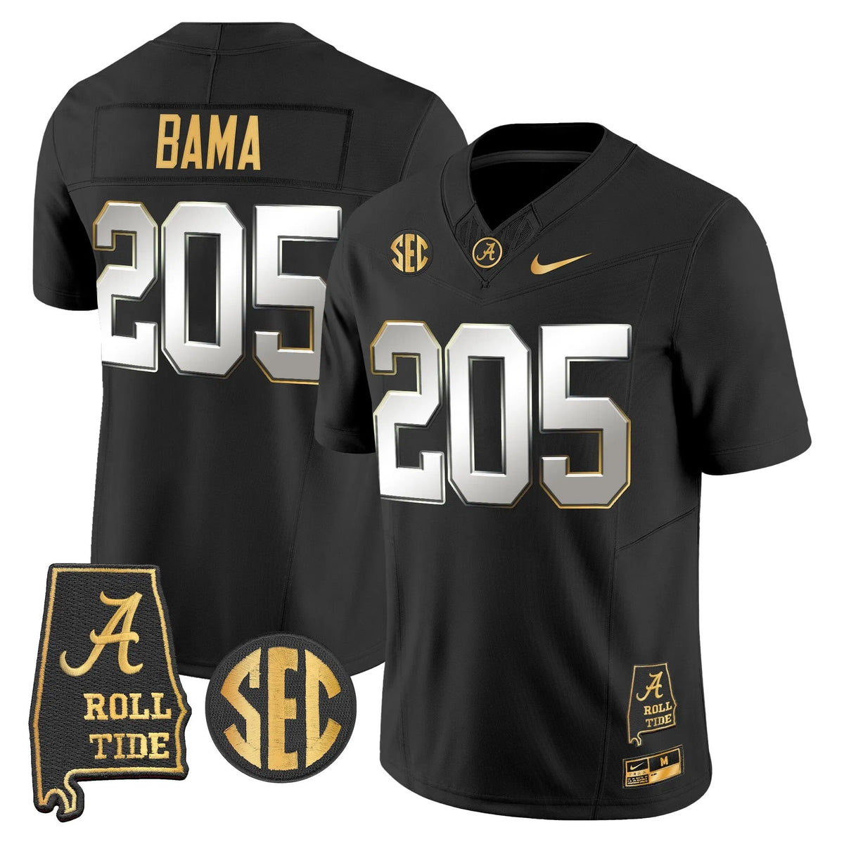 Personalized BAMA 2026 Gold Vapor Limited Jersey - Alabama Map - Black Limited / Bama 205 Stitched