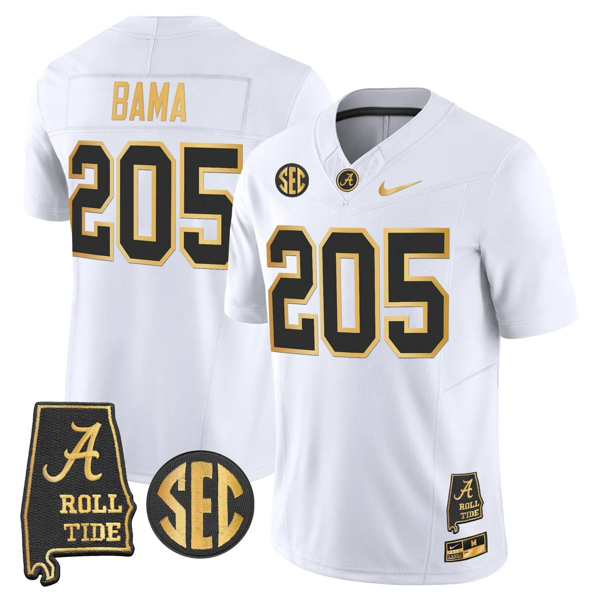 Personalized BAMA 2026 Gold Vapor Limited Jersey - Alabama Map - White Gold / Bama 205 Stitched