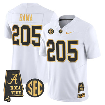 Personalized BAMA 2026 Gold Vapor Limited Jersey - Alabama Map - White Gold / Bama 205 Stitched