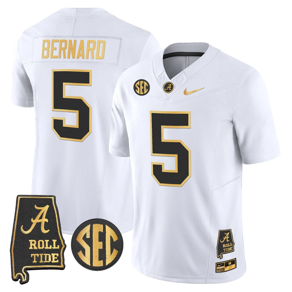 Personalized BAMA 2026 Gold Vapor Limited Jersey - Alabama Map - White Gold / Germie Bernard Stitched