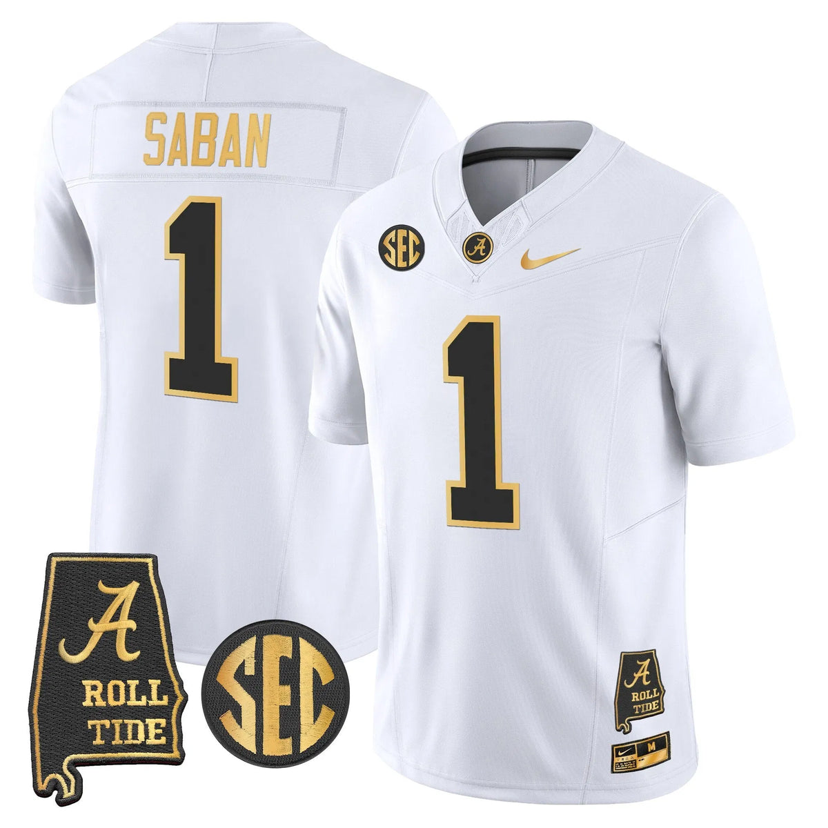 Personalized BAMA 2026 Gold Vapor Limited Jersey - Alabama Map - White Gold / Nick Saban Stitched