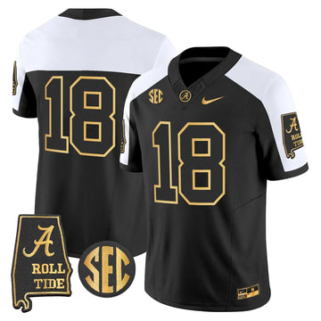 Personalized BAMA 2026 Gold Vapor Limited Jersey - Alabama Map - Alternate / #18 Crimson Stitched