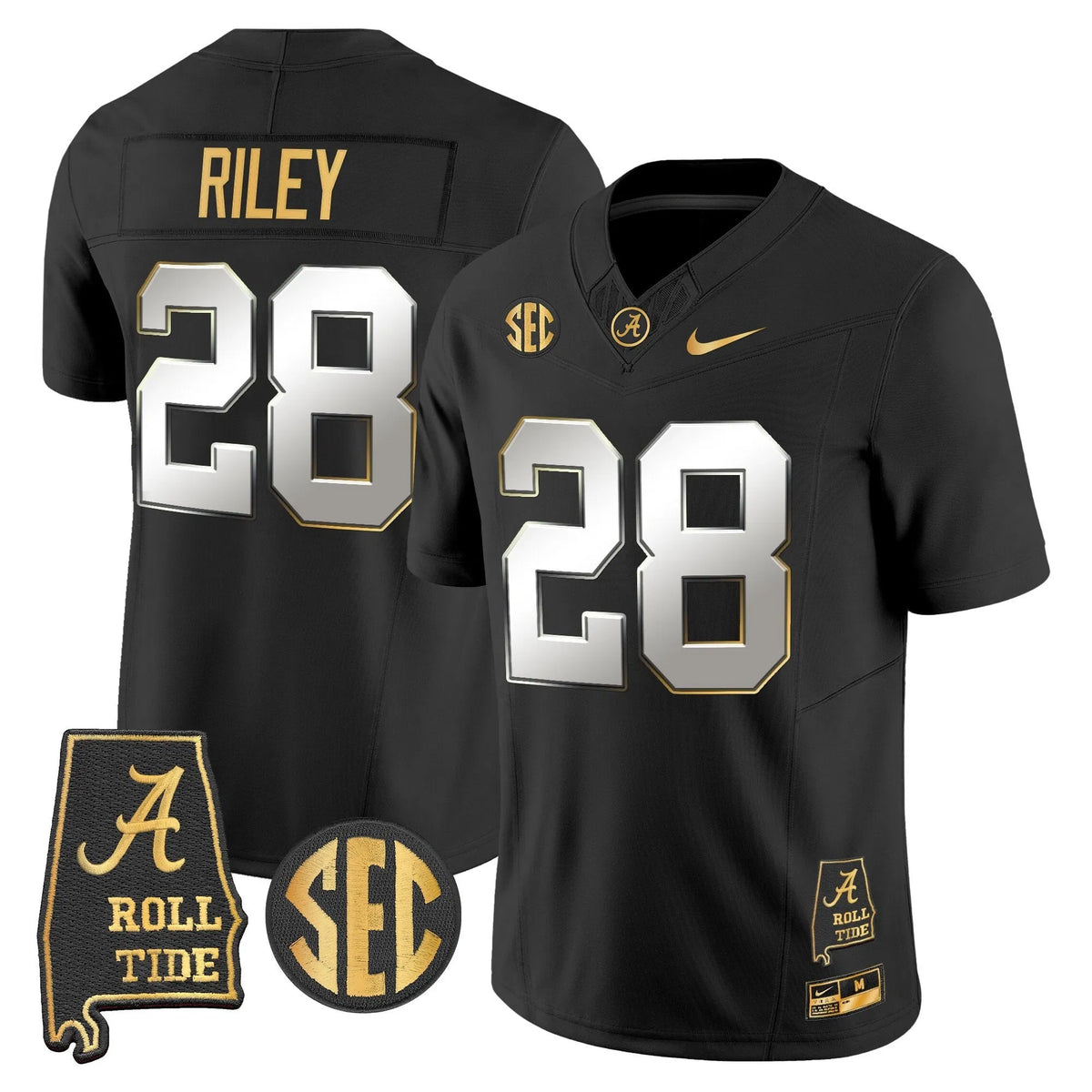 Personalized BAMA 2026 Gold Vapor Limited Jersey - Alabama Map - Black Limited / Kevin Riley Stitched
