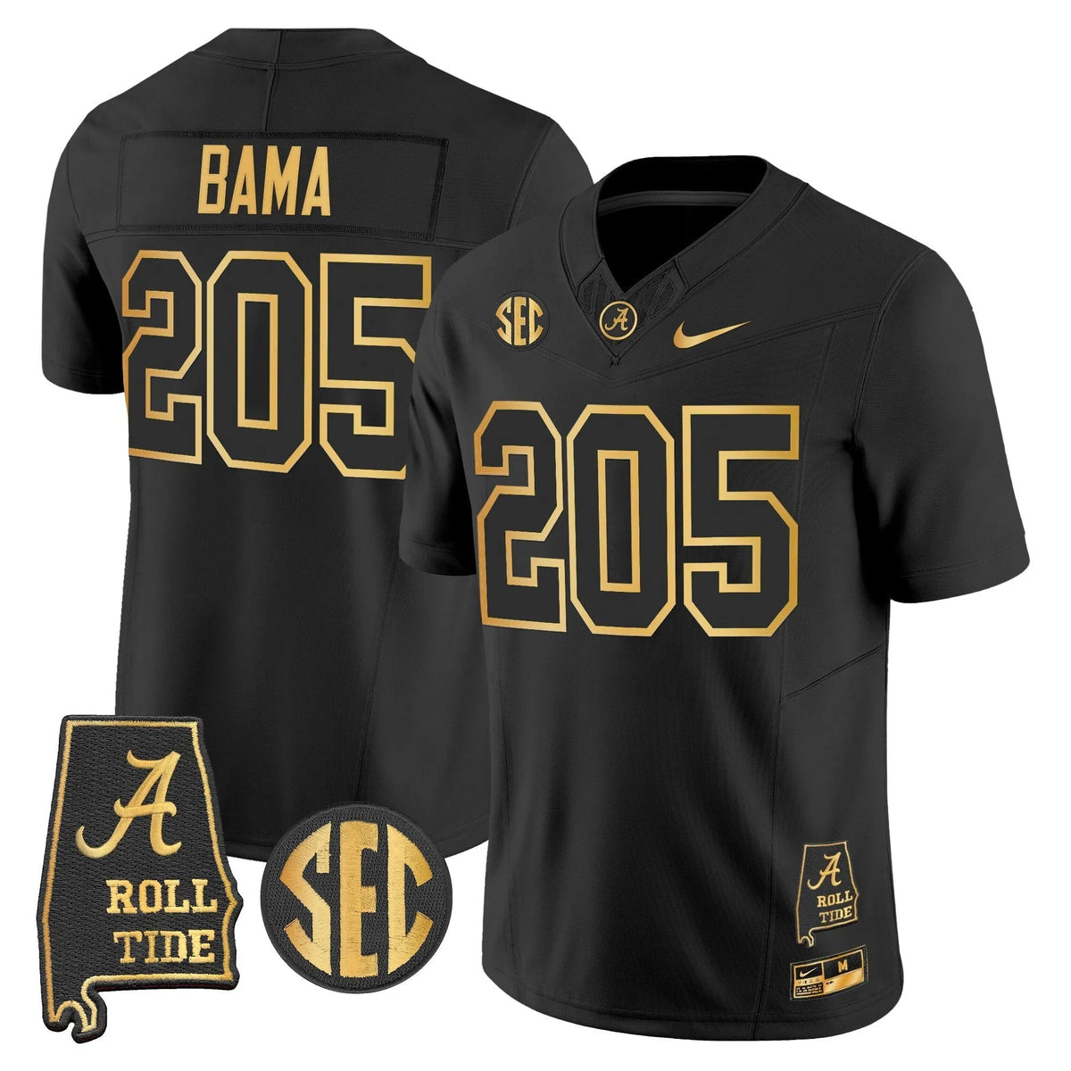 Personalized BAMA 2026 Gold Vapor Limited Jersey - Alabama Map - Black Gold / Bama 205 Stitched