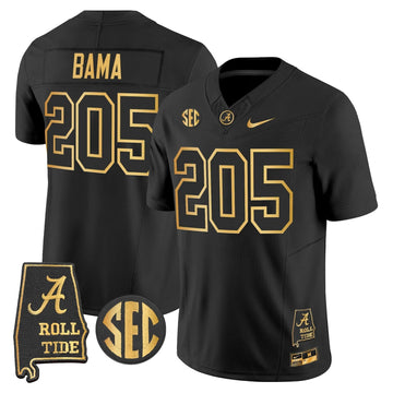 Personalized BAMA 2026 Gold Vapor Limited Jersey - Alabama Map - Black Gold / Bama 205 Stitched