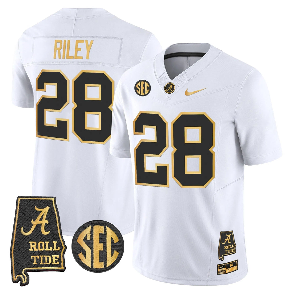 Personalized BAMA 2026 Gold Vapor Limited Jersey - Alabama Map - White Gold / Kevin Riley Stitched