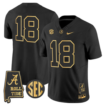Personalized BAMA 2026 Gold Vapor Limited Jersey - Alabama Map - Black Gold / #18 Crimson Stitched