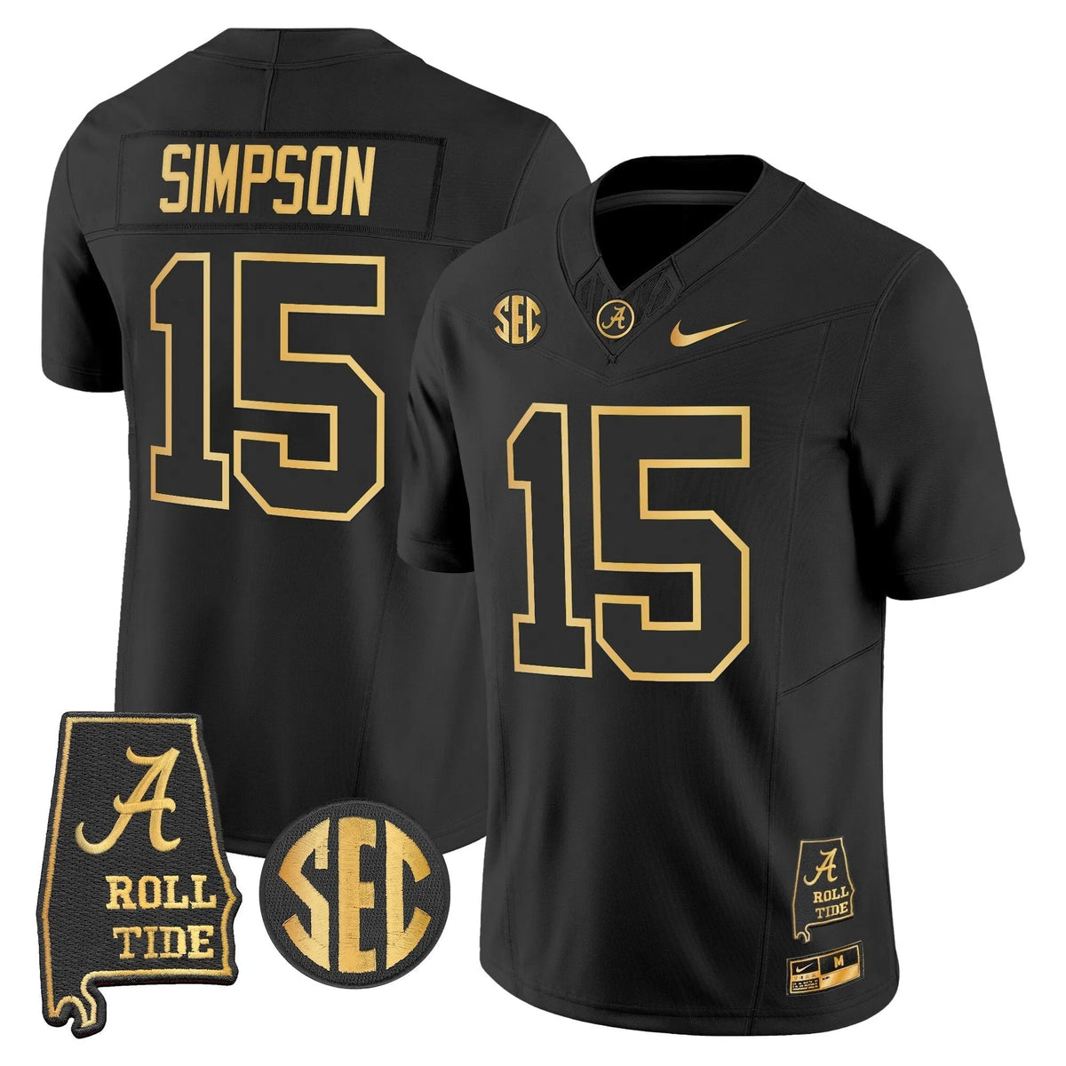 Personalized BAMA 2026 Gold Vapor Limited Jersey - Alabama Map - Black Gold / Ty Simpson Stitched