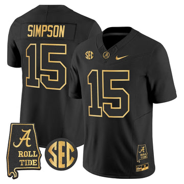 Personalized BAMA 2026 Gold Vapor Limited Jersey - Alabama Map - Black Gold / Ty Simpson Stitched