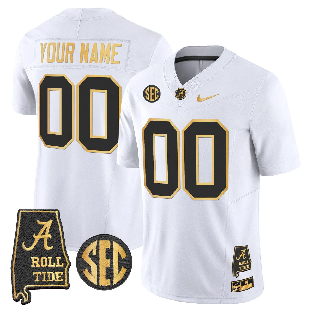Personalized BAMA 2026 Gold Vapor Limited Custom Jersey - Alabama Map - White Gold Stitched