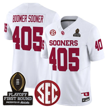 Personalized OU 2026 Playoff First Round Vapor Limited Jersey - White / Boomer Sooner 405 Stitched