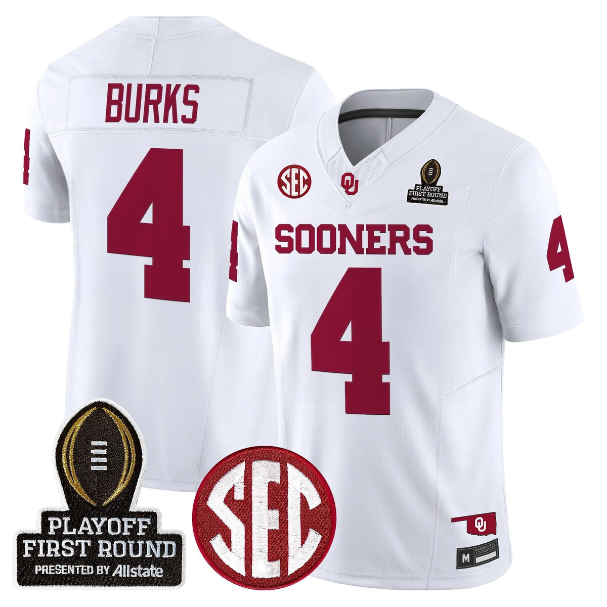 Personalized OU 2026 Playoff First Round Vapor Limited Jersey - White / Deion Burks Stitched