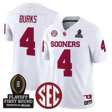 Personalized OU 2026 Playoff First Round Vapor Limited Jersey - White / Deion Burks Stitched