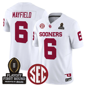 Personalized OU 2026 Playoff First Round Vapor Limited Jersey - White / Baker Mayfield Stitched