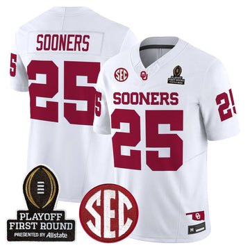 Personalized OU 2026 Playoff First Round Vapor Limited Jersey - White / #25 Sooners Stitched