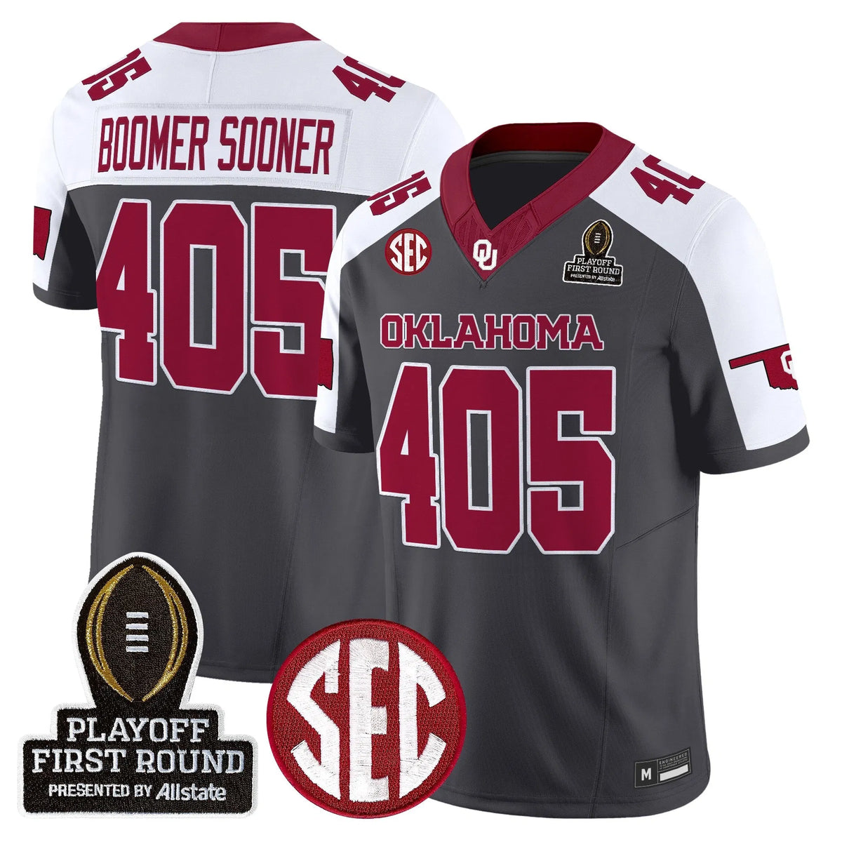 Personalized OU 2026 Playoff First Round Vapor Limited Jersey - Special Anthracite / Boomer Sooner 405 Stitched