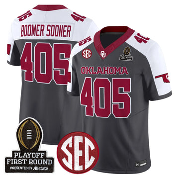 Personalized OU 2026 Playoff First Round Vapor Limited Jersey - Special Anthracite / Boomer Sooner 405 Stitched
