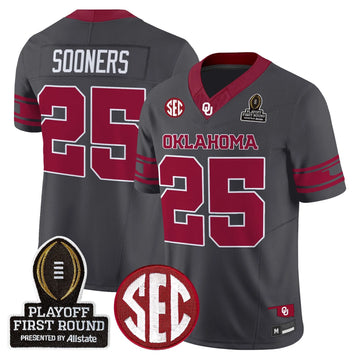 Personalized OU 2026 Playoff First Round Vapor Limited Jersey - Anthracite / #25 Sooners Stitched