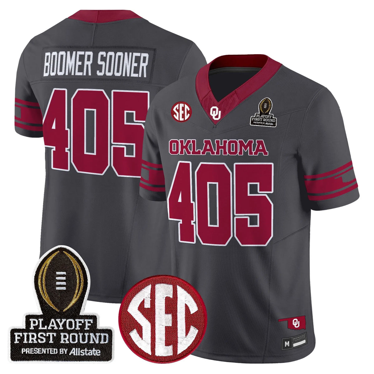Personalized OU 2026 Playoff First Round Vapor Limited Jersey - Anthracite / Boomer Sooner 405 Stitched