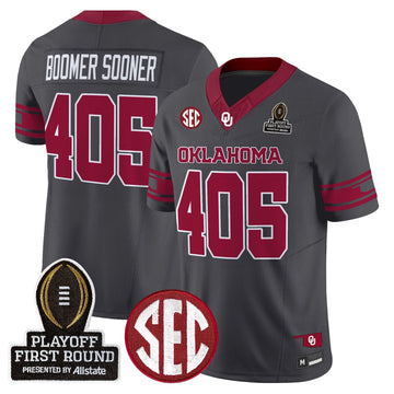 Personalized OU 2026 Playoff First Round Vapor Limited Jersey - Anthracite / Boomer Sooner 405 Stitched