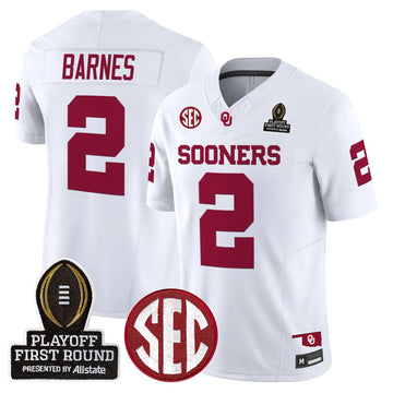 Personalized OU 2026 Playoff First Round Vapor Limited Jersey - White / Jovantae Barnes Stitched