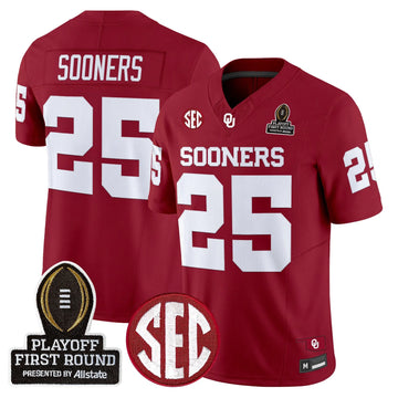 Personalized OU 2026 Playoff First Round Vapor Limited Jersey - Crimson / #25 Sooners Stitched