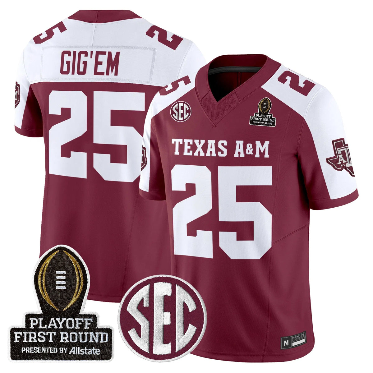 Personalized Aggies 2026 Playoff First Round Vapor Limited Jersey - Maroon Alternate / #25 Gig'Em Stitched