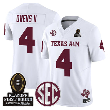 Personalized Aggies 2026 Playoff First Round Vapor Limited Jersey - White / Rueben Owens II Stitched