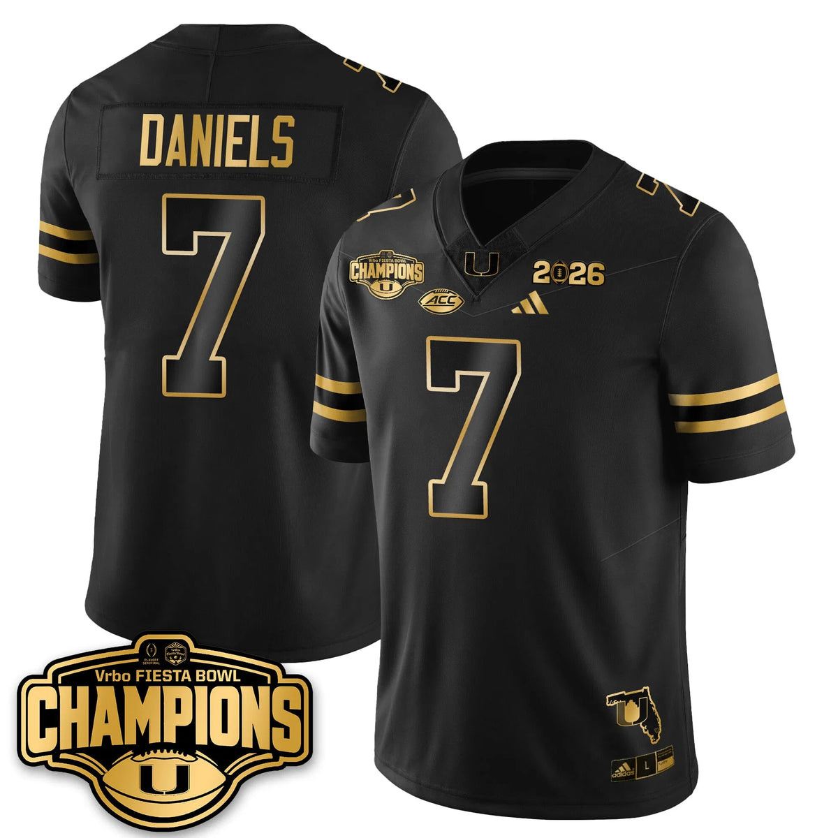 Personalized MIA Football Vapor Limited Gold Jersey - Fiesta Bowl Champions - CJ Daniels - 7 / Black Gold Stitched