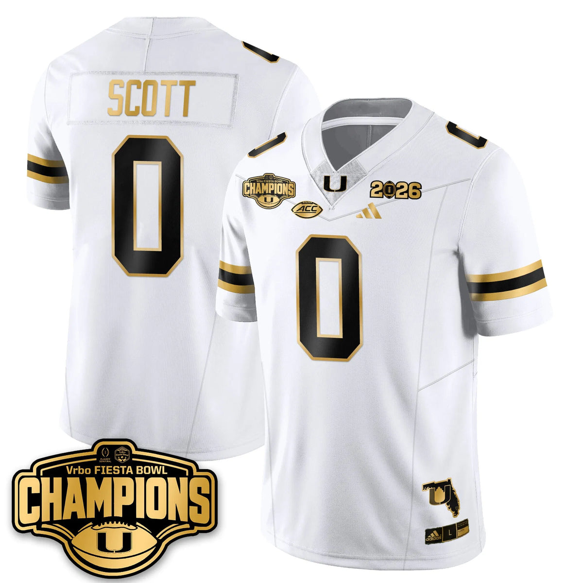 Personalized MIA Football Vapor Limited Gold Jersey - Fiesta Bowl Champions - Keionte Scott - 0 / White Gold Stitched