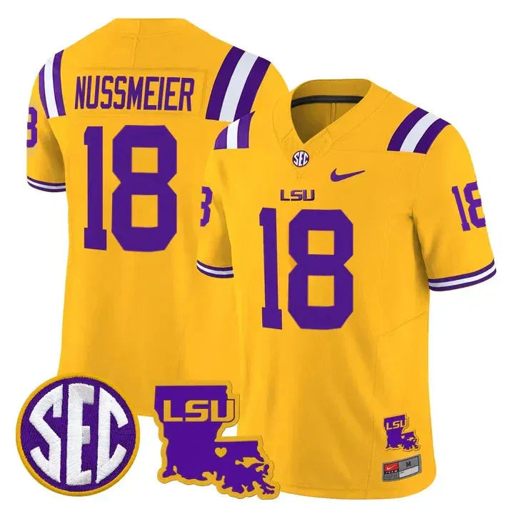 Personalized LSU 2026 Louisiana Patch Vapor Limited Jersey - Gold / Garrett Nussmeier Stitched