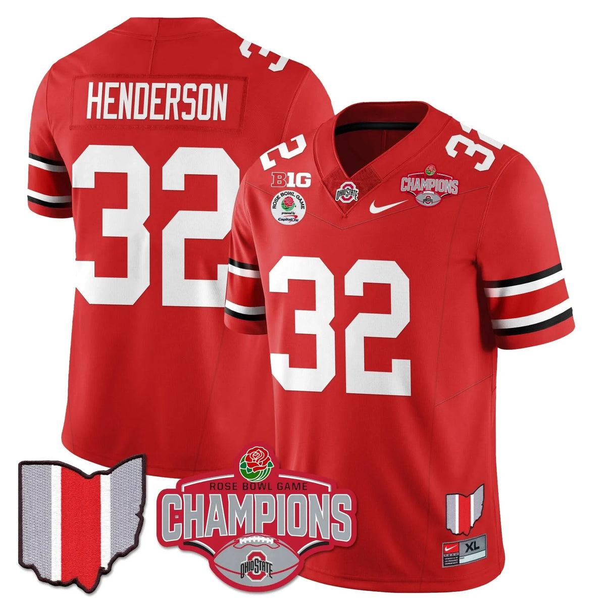 Personalized OSB 2026 Rose Bowl Champions Jersey - Red / TreVeyon Henderson Stitched