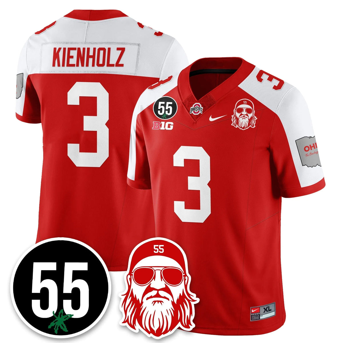 Personalized OSU Vapor Limited Jersey - Nick Mangold Patch - Red Alternate / Lincoln Kienholz - 3 Stitched