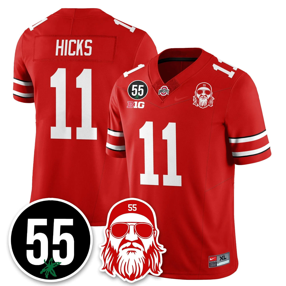 Personalized OSU Vapor Limited Jersey - Nick Mangold Patch - Red / C.J. Hicks - 11 Stitched
