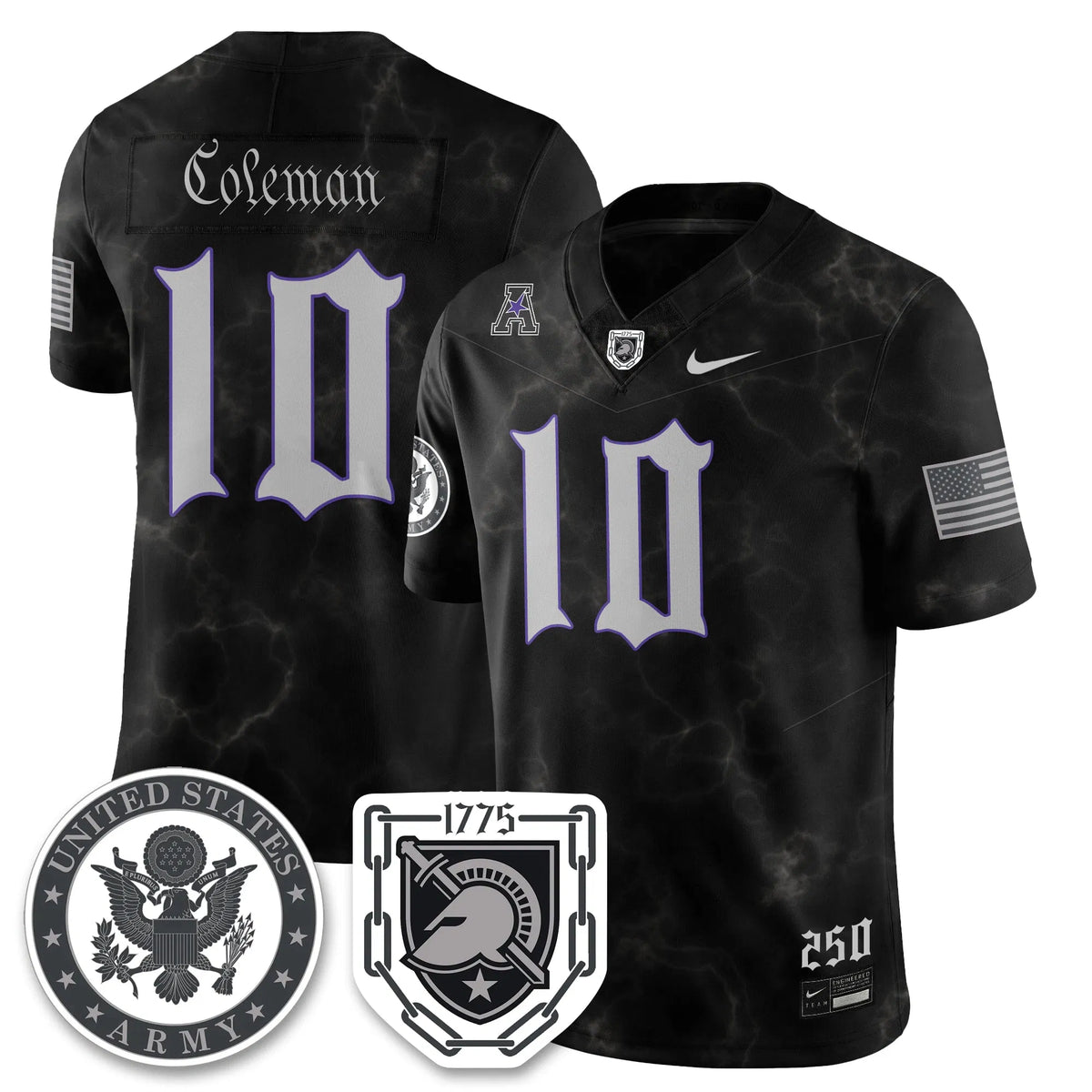 Personalized ABK Vapor Limited Jersey - 250 Years of Service and Sacrifice - Dewayne Coleman - 10 / Black Stitched