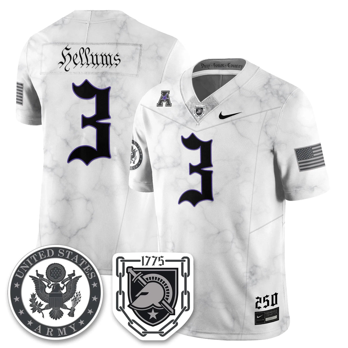 Personalized ABK Vapor Limited Jersey - 250 Years of Service and Sacrifice - Cale Hellums - 3 / White Stitched