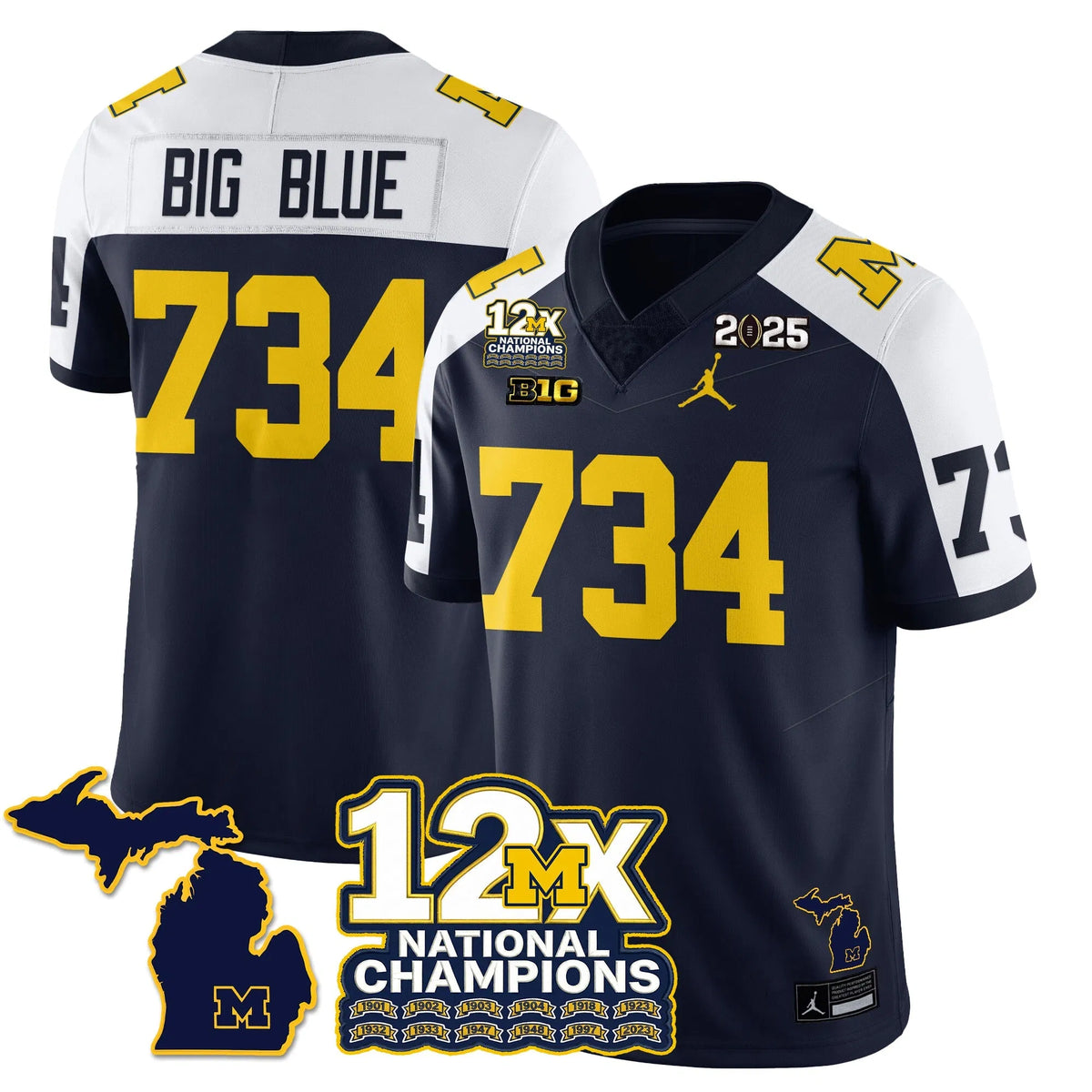 Personalized MICH 12x-Time National Champions Vapor Limited Football Jersey - Alternate / Big Blue - 734 Stitched
