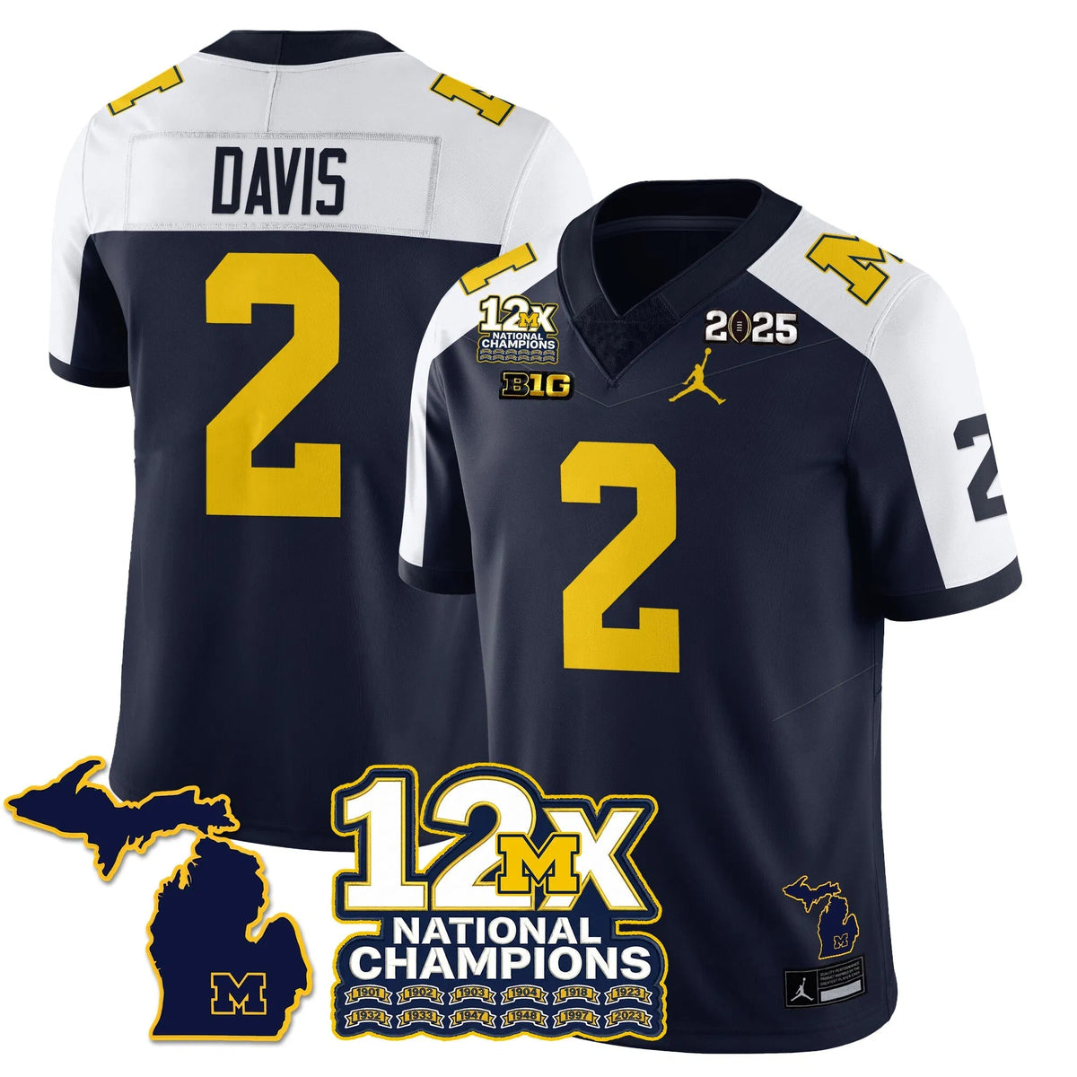Personalized MICH 12x-Time National Champions Vapor Limited Football Jersey - Alternate / Jadyn Davis - 2 Stitched