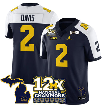 Personalized MICH 12x-Time National Champions Vapor Limited Football Jersey - Alternate / Jadyn Davis - 2 Stitched