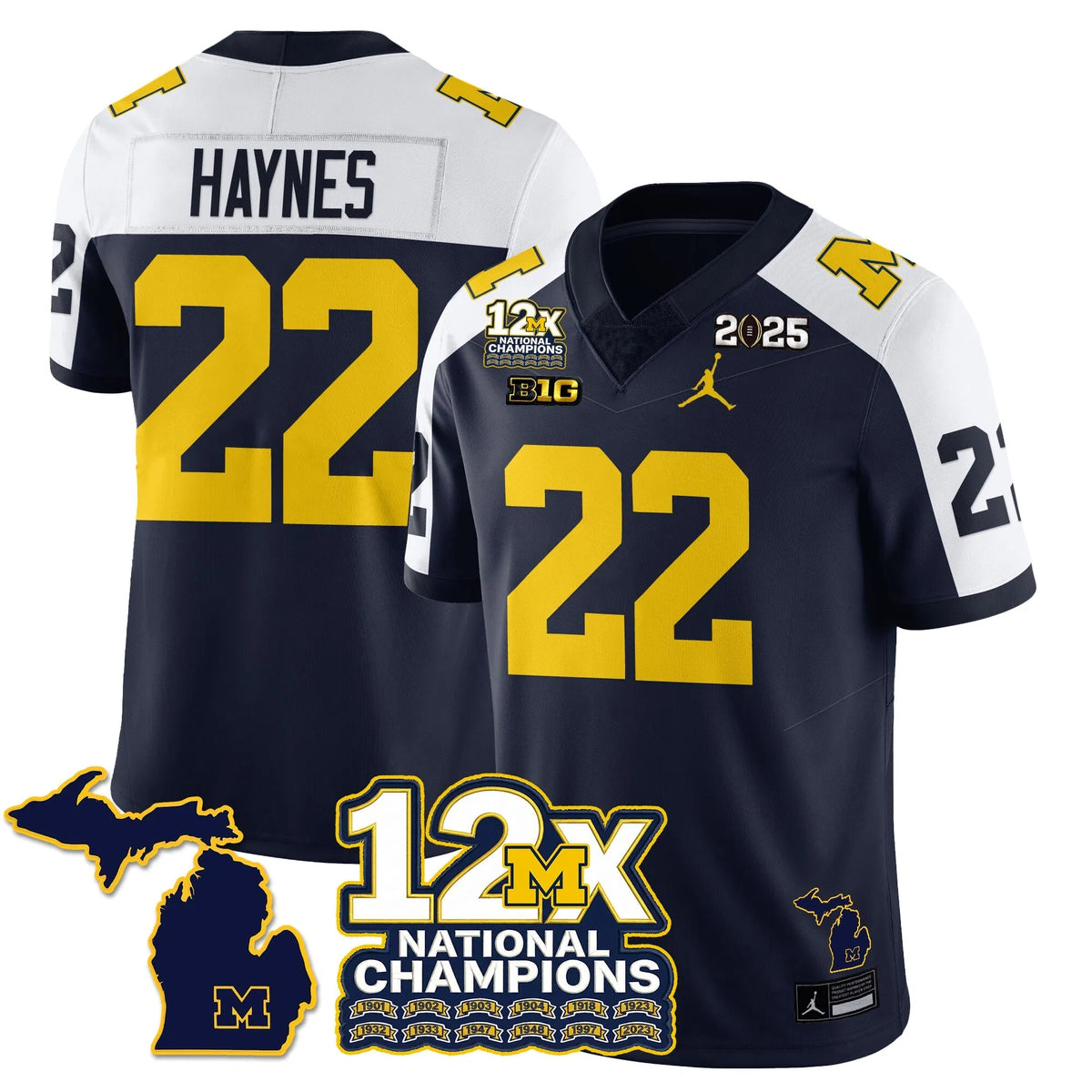 Personalized MICH 12x-Time National Champions Vapor Limited Football Jersey - Alternate / Justice Haynes - 22 Stitched